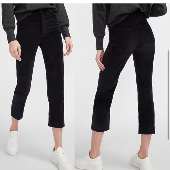 Express Super High Rise Straight Cropped Velvet Pants - Picture 3 of 10